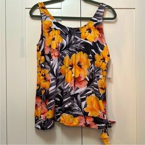 Yellow Tankini Top Floral Print Side Tie Sz 12 FULLFITALL Brand NEW!